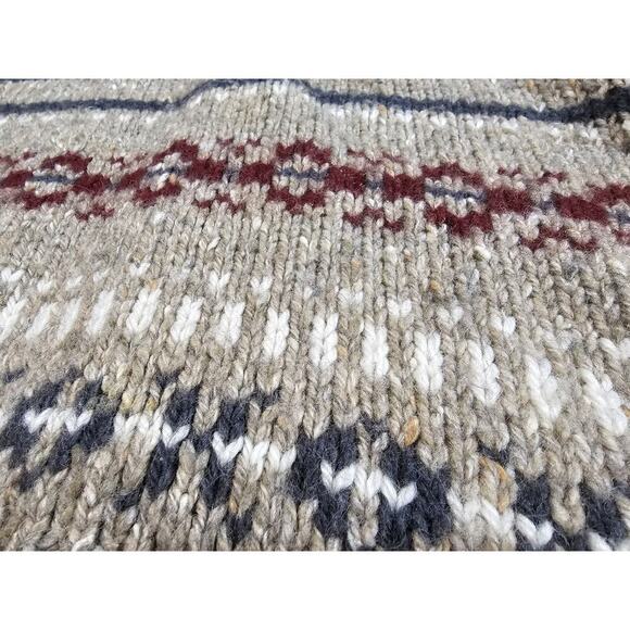 Vintage Eddie Bauer Sweater Mens XL Beige Wool Fisherman Fair Isle Snowflake - Picture 2 of 6